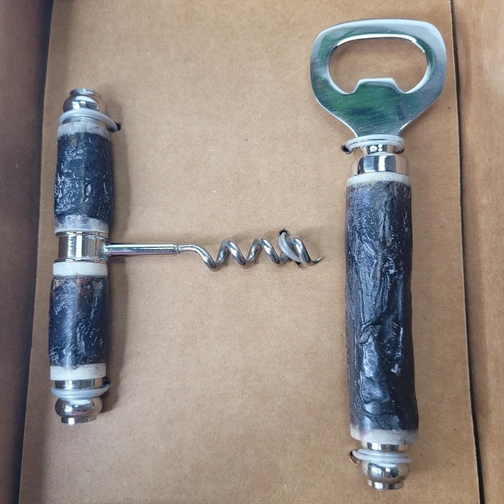 Williams Sonoma Walnut Bark Bar Tool‎ Bottle Opener & Corkscrew New Old Stock